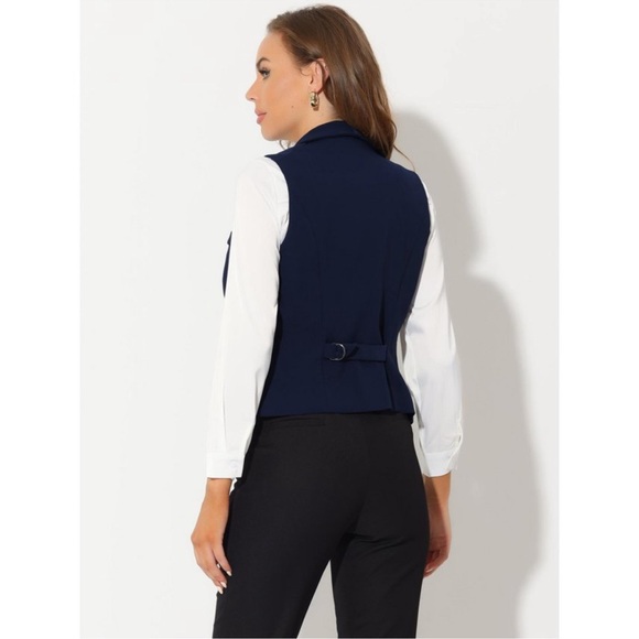 Women's Lapel Collar Dressy Versatile Racerback Waistcoat Suit Vest Dark Blue L - Picture 5 of 5